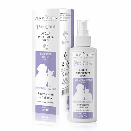 Dermocura Profumo per cani Professionale con una Profumazione Duratura, Rinfrescante e Delicata - Acqua Profumata per Cani e Gatti Elimina gli Odori | Deodorante per Cani Pelli Sensibili 200ml