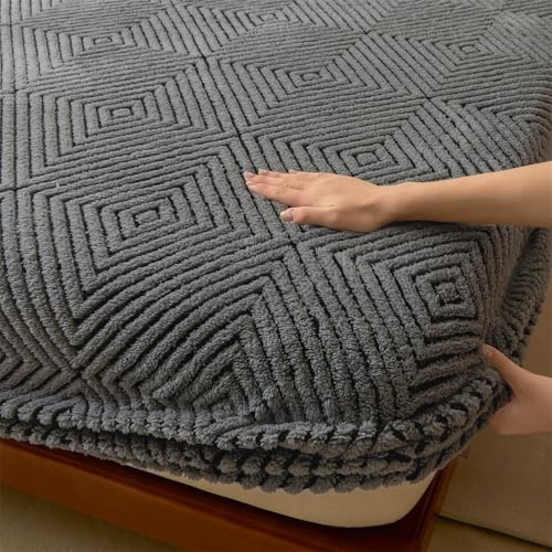 Surwin Winter Verdickter Plüsch Spannbettlaken rutschfest Spannbetttücher Elastisch Bettlaken,Einfarbig Alles Inklusive Spannbetttuch,Einzelbett/Doppelbett/King Spannleintuch (Dunkelgrau,90x200cm)