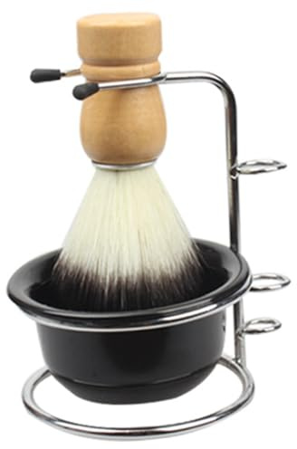LRXIYODE Kit de Accesorios de Afeitado para Hombre Brocha de Nylon y Cuenco de Acero Inoxidable, Soporte Ergonómico que Mantiene Limpio y Produce Espuma Abundante