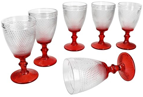 MamboCat Rubin Lot de 6 verres à vin rouge I 250 ml I Élégant verre à vin avec pied rouge I Aspect structuré I Pour vin rouge et blanc, eau, jus et plus encore