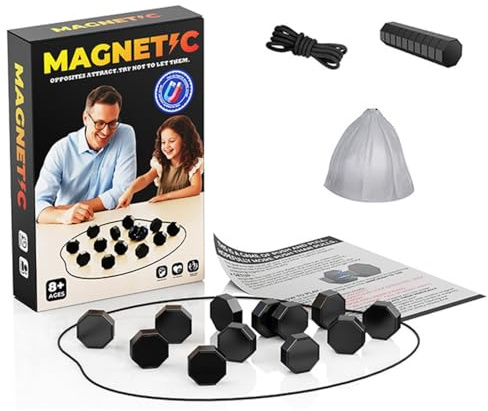 Juego de Ajedrez Magnético, Juegos de Mesa Interactivos Familiares con Batalla Magnética, con 1 Cuerda y Bolsa de Almacenamiento para 20 Imanes, Juegos de Mesa Magnéticos para Regalo de Cumpleaños