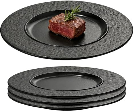 FARYODI 4er Set Speiseteller Schwarz, Wiederverwendbar Kuchenteller, Geschirrset - moderne Teller, Dekoschale, Platzteller, Schwarze Schale, Geschirr Teller, Essteller, Modern, Schwarz