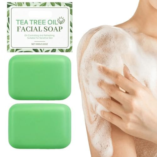 Savon Tea Tree, 2X100G Naturel Savon Antifongique pour Corps Visage, Hydratanthuile Savons Tea Tree pour Femmes Hommes, Savons Douche Artisanal Arbres Thés, pour Tou Types Peau