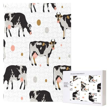 Vaca lechera manchada, Vaca Negra, Rompecabezas de Madera de 300 Piezas para Adultos, Rompecabezas Relajante para Toda la Familia.