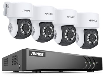 ANNKE IP65 CCTV Security Camera System, 3K 8 Channel H.265+ DVR, 4 PT Cameras, Color Night Vision, Human/Vehicle Detection, 24/7 Recording, 4TB Hard Drive