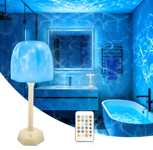 Lamptobe Shower Lamp Waterproof Cordless Bathroom Shower Light Rechargeable | Spa-Like Mood Light with 16 Color Ocean Wave Projector, Remote & Touch Control, Bathroom Bathtub
