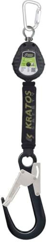 Kratos Safety Olympe-S Gurtband, Höhensicherungsgerät mit Gerüsthaken, Bandfalldämpfer und integriertem Bremssystem, Fallfaktor 2, Länge 2 m, EN360, PSA