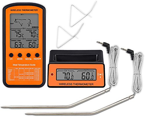 INCHOI- Wireless Digital Electric Cooking Food Meat Thermometer, Remote Alarm Monitor, Cooking Oven Temperature Gauge with Dual Probe Sensor for Grill, Barbecue, Roast, Bake, Smoker, Turkey.