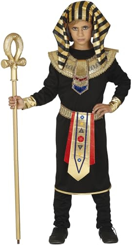 FIESTAS GUIRCA | Costume Egiziano Bambini (5-6 anni) - Vestito, Cintura, Collo, Pantaloni e Copricapo - Costumi da Faraone per Halloween e Carnevale - Ideale per Bambini - Nero e Oro