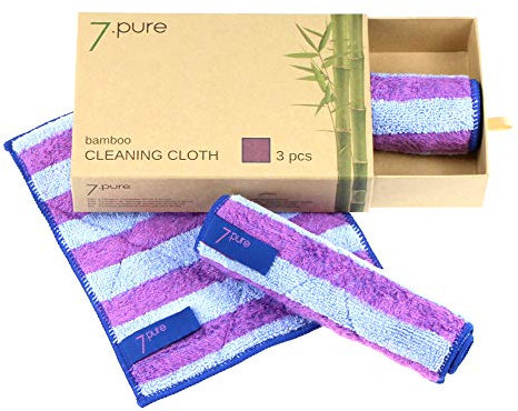 7.pure Panni per la pulizia fibre di bambù | sostenibile | 3 pezzi | 20 x 25 cm | per pulire senza detergenti – antibatterici – non lasciano pelucchi | per pulire senza sforzo