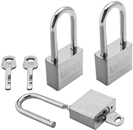 MroMax 3 candados con llave, candado de hierro de 1.57 pulgadas de ancho, candado de haz largo con llave igual para armarios de gimnasio o escuela, cajón y archivador