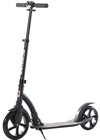 HOMCOM Kinderscooter, Kickscooter mit Stoßdämpfung, Tretroller, Klappbar und Höheverstellbar, ab 14 Jahren, Aluminium, Schwarz, 92,5 x 37,5 x 82-97 cm