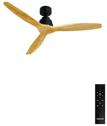 CREATE / WINDSTYLANCE/Deckenventilator Schwarz Naturholzflügel mit Fernbedienung / 40W, Leise, Ø132 cm, 6 Geschwindigkeiten, Timer, Sommer-Winterbetrieb, doppelte Höhe, DC-Motor