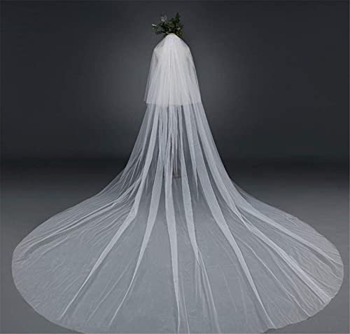 ABWYB Long Tail Kathedrale Hochzeit Brautschleier Doppelschicht Cut Edge Einfache Tüll Hochzeitszubehör mit Kamm Weiche Fotostudio Hochzeit Kopfschmuck für Frauen,Weiß,3 * 3 m