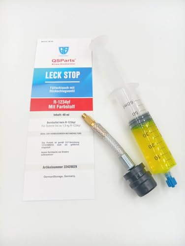 QSParts Klima Dichtmittel Klimaanlage Kfz Leckstopp R1234yf 40ml mit Farbstoff + Füllschlauch + Adapter
