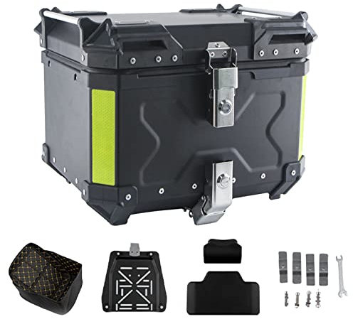 WHYUNM26 Aluminiumlegierung Motorrad Heckkofferraum Anti-Aufprall Wasserdicht Schnellverschluss Motorrad Heckbox Roller Aufbewahrung Top Box Case,Black, 56L(14.79Gal)