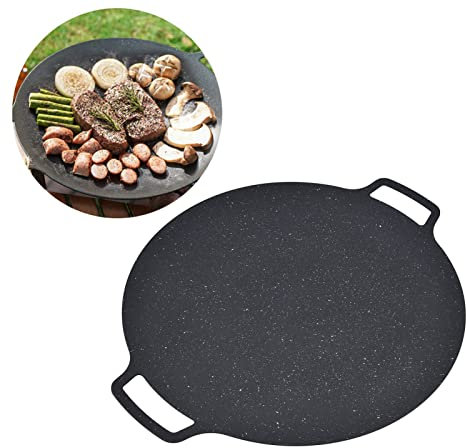 TOPINCN BBQ-Grillpfanne, Koreanische BBQ-Grillpfanne, Eisen-Antihaftbeschichtung, Runde Grillplatte, Grillpfanne aus Gusseisen, für Schweinebauch-Pfannkuchen Im Freien(30CM)