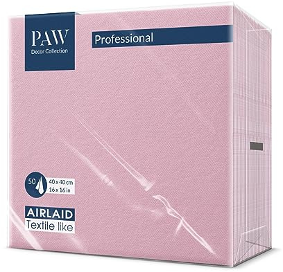 PAW Serviette de Table Papier - Airlaid (40 x 40 cm) I Monocolor, Rose I Décoration Anniversair, Mariage, Bapteme Garcon et Fille I Structure en Tissu I Color: Monocolor (light rosa)