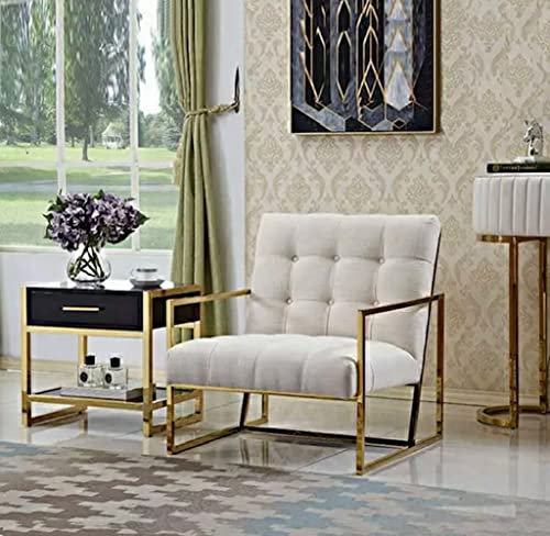 Bador Decoration Chesterfield fåtölj Chesterfield stol beige guld rostfritt stål sammetstyg