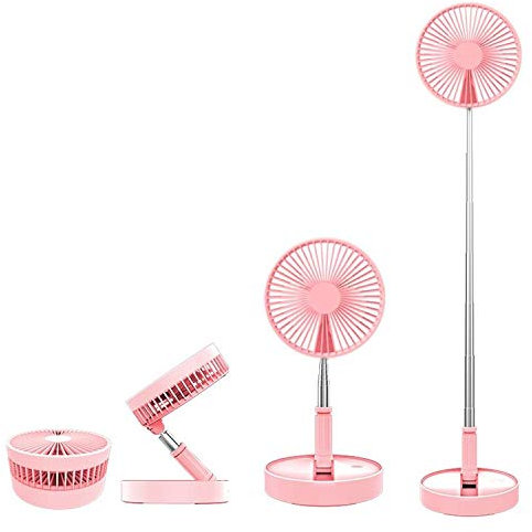 Tischventilator, höhenverstellbarer Standventilator, super leiser faltbarer Bodenventilator, 4 Geschwindigkeiten, 7200 mAh USB-Akku, Fernbedienung, Schreibtischventilator für Zuhause und Büro (rot)