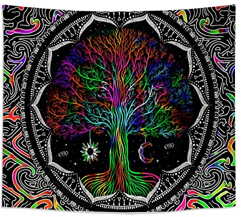 Roninkier Wandteppich Baum Schwarzlicht-Wald Psychedelic-WandtüCher - Fluoreszenz Uv Wandteppich Aesthetic Natur Trippy Wandbehang Landschaft für Schlafzimmer Heim Dekoration 230x180cm