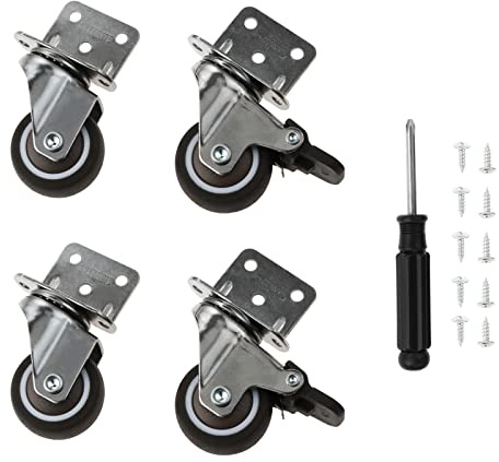 bowarepro 4 Rollen für Möbel, 360°Drehbar Möbelrollen mit Bremse 32mm Lenkrolle 15kg pro Rad L-förmige Transportrollen Geeignet für Babybett Krippe Blumenständer Möbel