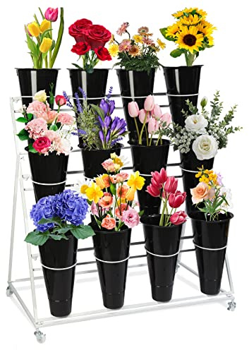 Blomstervisningsställ med hinkar - 3 våningar 12 hinkar, växtställ, mobilt blomsteraffärsställ med hjul, för uteplats inomhus, trädgård, vardagsrum, florist ( Color : B )