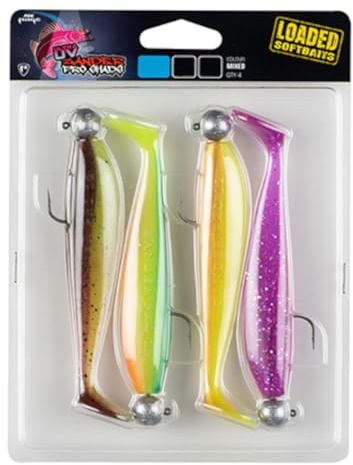 Fox Rage Gädda Pro Shad Mixed UV Colour Pack Loaded – 4 gummifiskar, vikt/längd/krokstorlek: 5 g – 7 cm – stl. 1/0