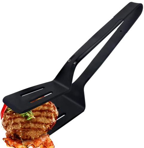 Silicone Kitchen Cooking Tongs, Premium Stainless Steel Silicone Barbecue Clamp, Multipurpose BBQ Clamp Spatula for Gripper Bread Clip, Fried Steak Clamp, Flipping Fish, Toast Salad Tongs（11 Inch）