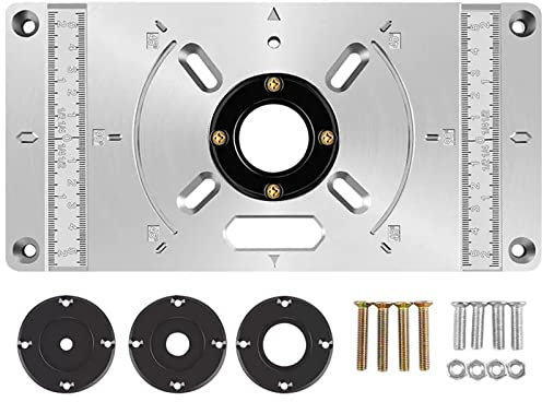 UZSPAC Frästisch einlegeplatte Tisch Frästisch Einlegeplatte Aluminiumlegierung Router Tischplatte Oberfräse Router Trimmer Flip Board mit 4 Ringen für Holzbearbeitungsbänke, 235 mm x 120 mm x 8 mm