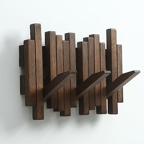 GOGREEBELL Klaviergarderobe aus Naturholz, Wandmontage, Wandmontage, herunterklappbarer Wandhaken, 3 Haken, Eingangs-Wandkunsthaken, aus Akazienholz (gefärbt mit Holzwachsöl). Wandkunst
