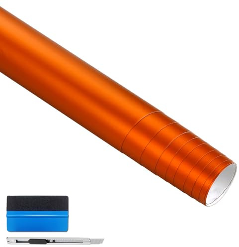 NewL Premium Satin Matt Chrom Ice Metallic Vinyl Folie Auto Folie Aufkleber Luftblasenfrei DIY Motorrad Handy Aufkleber Zubehör (Orange, 50 cm x 150 cm) | Satin-Matt-Oberfl., wiederpositionierbarer Kleber, selbst zuschneidbar, Montagewerkzeug inkl., für Auto & Motorrad geeignet
