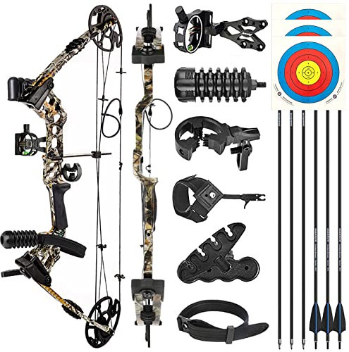 ZSHJGJR Bogenschießen Compoundbogenset 20-70lbs einstellbar Bogen und Pfeil jagdbogen compoundbögen Komplett Set Bogen Jagd Compound Bow Anfänger Erwachsene sportbogen (Camo - Set 1)