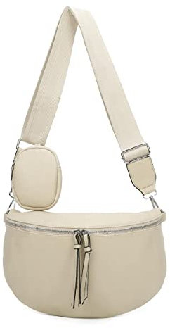 OBC XL Damen Tasche Crossbody Gürteltasche Messenger-Tasche Hüfttasche Bauchtasche Umhängetasche Cross-Over Bodybag Schultertasche Handytasche Leder Optik Beige V1
