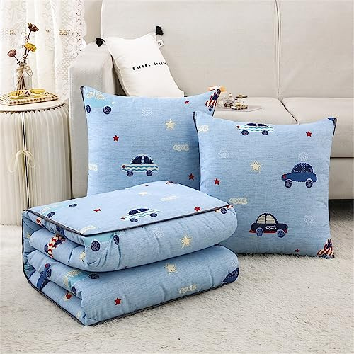 Surwin Reisedecke Kissen Decke 2 in 1, Steppdecke aus Baumwolle, Verwandlungskissen mit Reißverschluss, Multifunktionale Zierkissen Wohndecke Kinderdecke für Reisen Flugzeug (Auto,150x200cm)