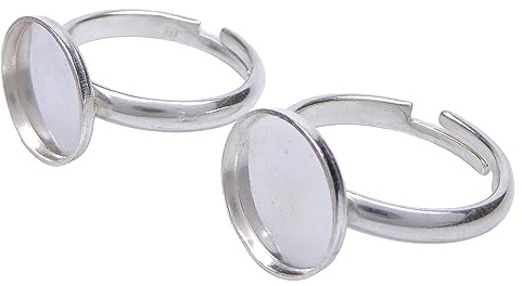2 Stück Sterling Silber Ring Rohlinge Fassung 12mm für Cabochons Ringgröße verstellbar