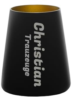 LUXENTU Trinkglas mit Gravur, Name vertikal, 380 ml, 1 Stück | Personalisiertes Weinglas mit 2-zeillige Namensgravur, Schwarz-Gold, Geschenkidee zur Hochzeit oder Geburtstag