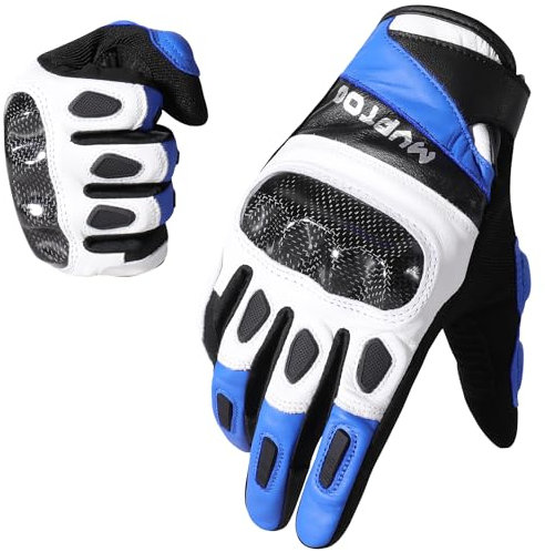 WTACTFUL Guanti da moto da uomo, in pelle, estivi, da uomo, con protezioni e touchscreen, traspiranti, per moto, ciclomotori, moto, mountain bike, blu M