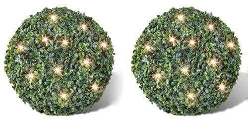 Rantry Boxwood Ball Artificial Leaf Topiary Ball 35 cm Solar LED String 2 pcs Christmas Lighting