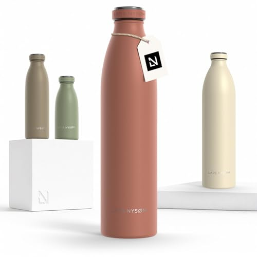 LARS NYSØM Botella de Acero Inoxidable | Botella aislada 1l | Cantimplora de 1 litro a prueba de fugas para deportes, bicicleta, perro (Brick Red, 1000ml)