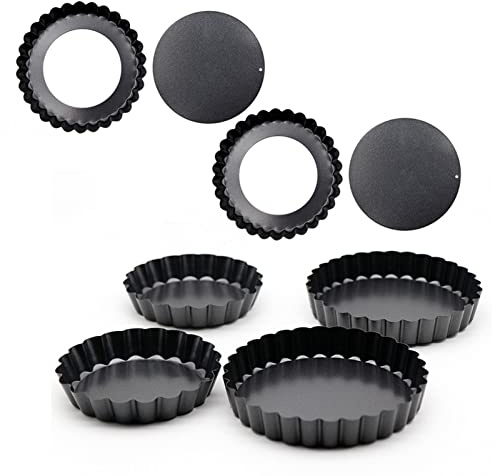 Wnvivi 6 Pièces Moule à Tarte à Fond Amovible, Mini Moules à Tarte de 8 Cm, Moule à Quiche Antiadhésif pour la Cuisson en Cuisine, Moule à Tarte Cannelé Profond pour Tartes, Gâteaux, Desserts