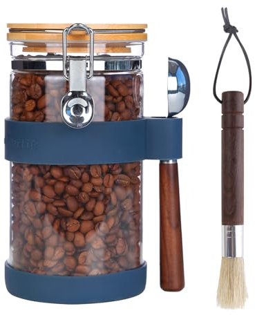Ken's Kitchen Kaffeedose Luftdicht für 500g Kaffeepulver Glasbehälter 1,2L mit Deckel & Messlöffel - Vorratsdose für Tee, Zucker, Müsli, Kaffeebohnen aufbewahrung - dunkelblau