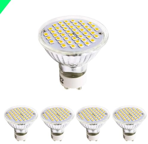 GU10 Leuchtmittel, 2er-Pack 2.5W Lange Lebensdauer, 220V 230V Kaltes Weiß 6000K 250lm-270lm Spot Birnen Reflektorlampe Strahlerlampen, Leuchtmittel Glas für Schienenlicht, Einbauleuchte (5 Stück)