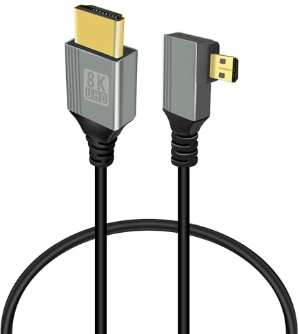 GELRHONR Cable Micro HDTV a HDTV 8k, Fino Flexible 90 grados, 8K@60Hz, 4K@120Hz, 48Gbps, 3D Compatible con Gopro, Camera A6300 A6400 (0.5M Right Angle Micro)