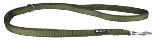 Petlando Hundeleine 3m Mesh weich gepolstert, Olive, 300x3cm | Für große Hunde, 3-fach verstellbar, pflegeleicht, schnelltrocknend, Karabiner, Führleine, Freihandleine, Umhängeleine