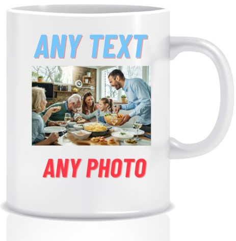 Excudo Trade LTD Personalised Mugs with Photo: Customisable Ceramic Coffee Cup with Any Text or Name, 11 oz Capacity, Teacher Gifts for Men, Fathers Day Birthday Present for Fathers Day