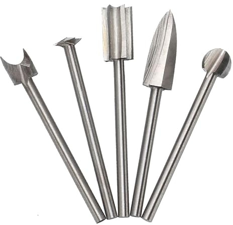 5Pcs Different Wood Carving Bits Set for Dremel Rotary Tool, High-Speed Steel Engraving Burrs with 1/8'' Shank for DIY Crafts, Root Carving, Relief Work, Fine Detailing and Woodworking Projects