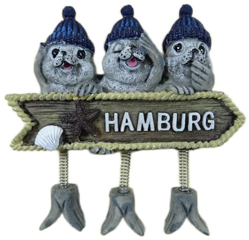 Souvenir Magnet Hamburg Robbe Nichts hören, sehen, Sagen 9 x 8 cm mit Federbeinen Kühlschrankmagnet Deko GPT 90602