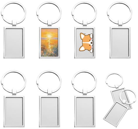 Hocadrv 8 Stück Schlüsselanhänger Rechteckige Etiketten Schlüsselanhänger Beschriftbar Metall Extrem Stabil Blanko Etiketten für Schlüssel Kofferanhänger und Haustiere(Silber)