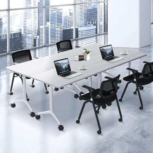 Moderner weißer Bürokonferenztisch mit Lenkrollen, 160 cm, faltbarer Besprechungstisch für Büro, Konferenzraum, Klassenzimmer (4 Stück)